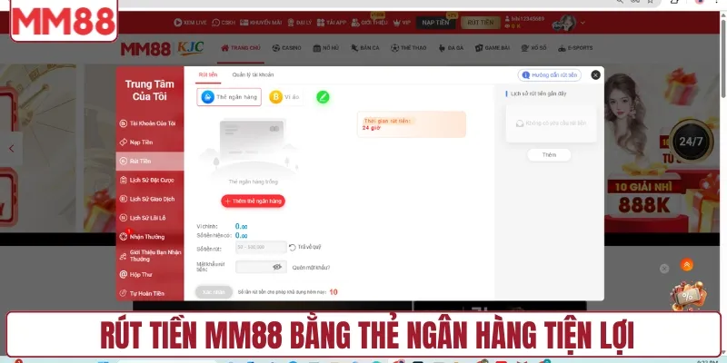 Rút tiền MM88 bằng thẻ ngân hàng tiện lợi